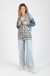 HatunAtila Kolu Kot Detaylı Desenli Uzun Triko Hırka - 1180-5