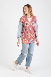 HatunAtila Kolu Kot Detaylı Desenli Uzun Triko Hırka - 1180-8