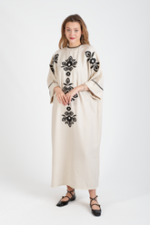 HatunAtila Oversize Kroşetalı Süzene İşlemeli Uzun Elbise Büyük Beden - 5091 - B Beyaz