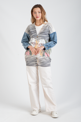 HatunAtila Kolu Kot Detaylı Desenli Uzun Triko Hırka - 1180-11