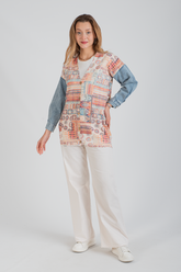 HatunAtila Kolu Kot Detaylı Desenli Uzun Triko Hırka - 1180-13