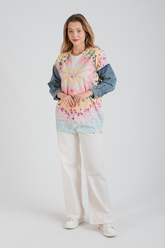 HatunAtila Kolu Kot Detaylı Desenli Uzun Triko Hırka - 1180-14