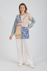 HatunAtila Kolu Kot Detaylı Desenli Uzun Triko Hırka - 1180-15