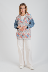 HatunAtila Kolu Kot Detaylı Desenli Uzun Triko Hırka - 1180-22