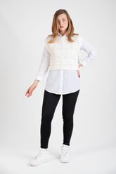 HatunAtila Kroşe Motifli Yanı Bağlamalı Süveter - 5066 Beyaz