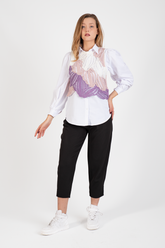 HatunAtila Üç Renkli Dantel Motifli Süveter - 5071 Beyaz - Pembe - Mor