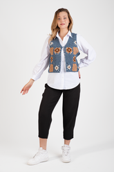 HatunAtila Kroşe Desenli Örgü Yelek - 5070 Mavi