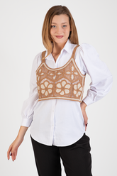 HatunAtila Askılı Kroşe Triko Süveter - 5077 Kahve