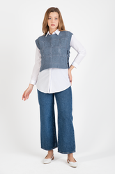 HatunAtila Kroşe Motifli Yanı Bağlamalı Süveter - 5066 İndigo