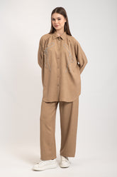 Hatun Atila Kadın İnci Ve Taş İşlemeli İkili Takım 8759 - Vizon