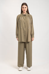 Hatun Atila Kadın İnci Ve Taş İşlemeli İkili Takım 8759 - Haki