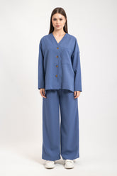 Hatun Atila Kadın Cep Detaylı Hırkalı Takım 8748 - Mavi