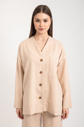 Hatun Atila Kadın Cep Detaylı Hırkalı Takım 8748 - Bej