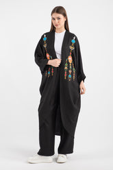 Hatun Atila Kadın Oversize El İşlemeli Etnik Taş Ve Pul Nakışlı Kimono Takım Siyah - 5150