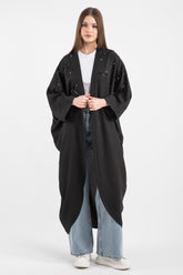 Hatun Atila Kadın Taş Ve Fiyonk Detaylı Kimono Siyah