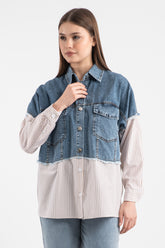 Hatun Atila Kadın Üst Kot Garnili Gömlek 8755 - Bej