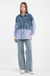 Hatun Atila Kadın Üst Kot Garnili Gömlek 8755 - Mavi