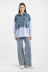 Hatun Atila Kadın Üst Kot Garnili Gömlek 8755 - Bebek Mavisi