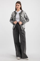 Hatun Atila İşlemeli Kapitone Ceket 7657 - Gri