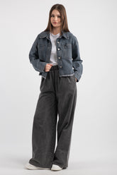 Hatun Atila Kadın Dijital Baskı Ayıcıklı Kabartma Yazılı Kot Ceket 8584