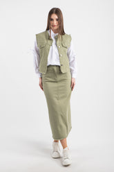 Hatun Atila Kadın Eskitmeli Kot Yelek 7790-1 - Yeşil