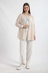 HatunAtila Kadın Oversize Düz Gömlek 8652 - Bej