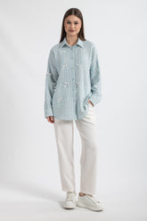 HatunAtila Kurdela Detaylı Çizgili Gömlek 5175 Açık Mavi