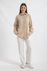 HatunAtila Kurdela Detaylı Çizgili Gömlek 5175 Camel