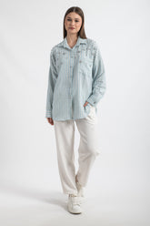 HatunAtila Taş ve İnci Detaylı Çizgili Gömlek 5165 Açık Mavi