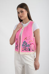 HatunAtila Desenli Süzine Örgü Triko Yelek Pembe - 5136