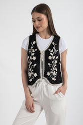 HatunAtila Akrilik Süzine Yelek Siyah Ekru - 5156