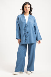 Hatun Atila Kadın Üç Bağcıklı Hırkalı Takım 8745 - Mavi