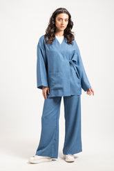 Hatun Atila Kadın Yandan Bağlamalı Cep Detaylı İkili Takım İndigo 8746