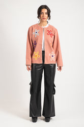 HatunAtila Süzene Renkli Çiçek İşlemeli Kaşe Ceket 7677 Pudra