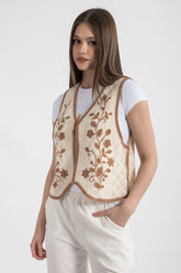 HatunAtila Akrilik Süzine Yelek Ekru Vizon - 5156