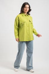 Hatun Atila Kadın Gold Düğmeli Cep Detaylı Gömlek 8731 - Yeşil