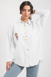 HatunAtila Ayıcık Detaylı Keten Gömlek Beyaz 8760