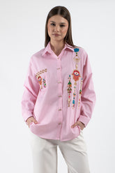 HatunAtila Etnik Nakışlı El İşlemeli Gömlek 5144 Pudra