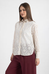 Hatun Atila İşlemeli Kadın Gömlek 1144 Ekru