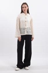 Kadın Beyaz Gömlek Yaka Ajurlu Süzene Gömlek 5120