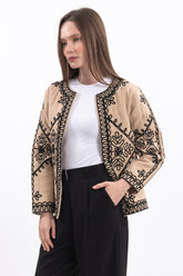 Hatun Atila İşlemeli Kapitone Ceket 7657 - Vizon