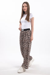 HatunAtila Leopar Baskılı İnce Dokuma Triko Etekli Pantolon 01