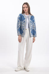 Hatun Atila İşlemeli Kapitone Ceket 7657 - Mavi