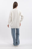 Denim Cepli V Yaka Uzun Kollu Triko Hırka - Ekru