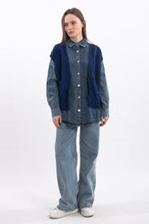 Özel Tasarım Triko Hırkalı Kot Gömlek 8723 - Lacivert