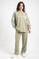 Hatun Atila Kolu Organze Çiçekli Önü Nakışlı Oysho İkili Takım 7910 -  Haki