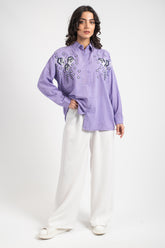 Hatun Atila Kadın Çiçek İşlemeli Gömlek 8726 - Mor