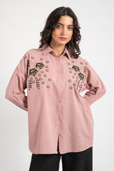 Hatun Atila Kadın Çiçek İşlemeli Gömlek 8726 - Pembe