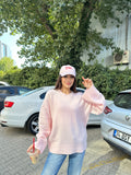 Oversize Salaş Yumuşak Dokulu Şardonlu Triko Kazak 2623 - Pembe