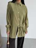 Yandan Bağlamalı Oversize Uzun Kollu Gömlek 2513 - Haki